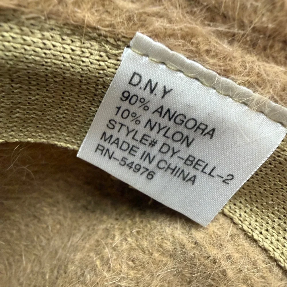 Fuzzy Angora Blend Bucket Hat Womens OS Camel Tan D.N.Y. Bell Cloche Winter Chic